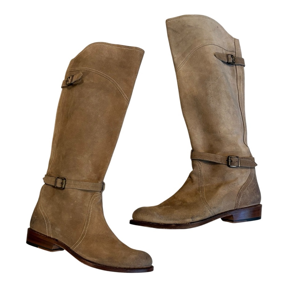 Frye Dorado Suede Beige Tan Knee High Riding Boots, Sz 7